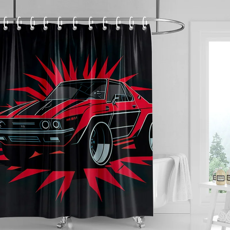 Car Cartoon Shower Curtain Waterproof Bathroom Curtain Bathroom Partition Curtain Universal Home Decor Ins Style