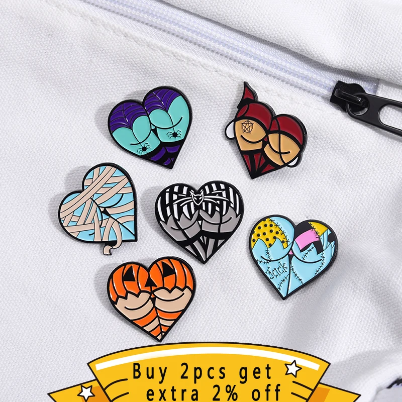 Heart Punk Enamel Pin Sexy Butt Brooch Color Love Halloween Pumpkin Metal Badges Hat Sweater Gift Men Women Friends Lapel Jewelr