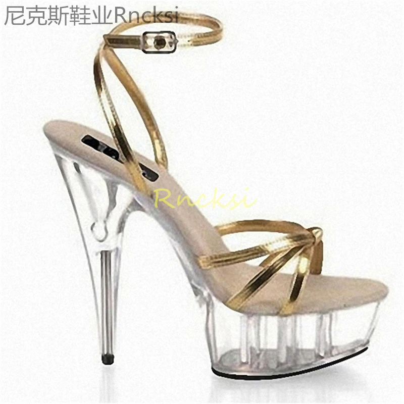 15cm Super high heels Heel Sandals Nightclub Performs Golden Sexy Waterproof Platform Bride Wedding Shoes