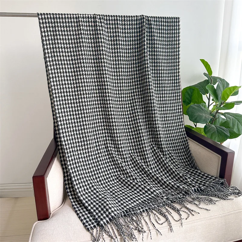 Houndstooth Imitation Cashmere Scarf Warm Neck Thickening Shawl Men Women Autumn Winter Popular Tassel Scarves Bufanda Blanket