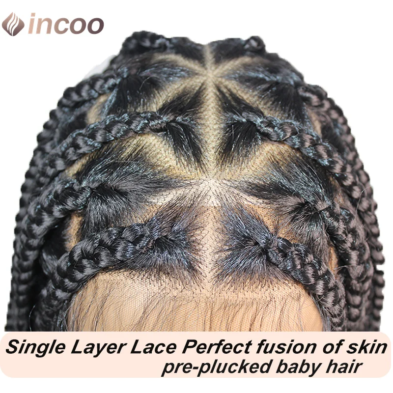 36 "Driehoek Box Full Lace Gevlochten Pruiken Cornrow Gevlochten Synthetische Kant Pruiken Handgemaakte Knooploze Vlechten Pruik voor Vrouwen met Baby Hai