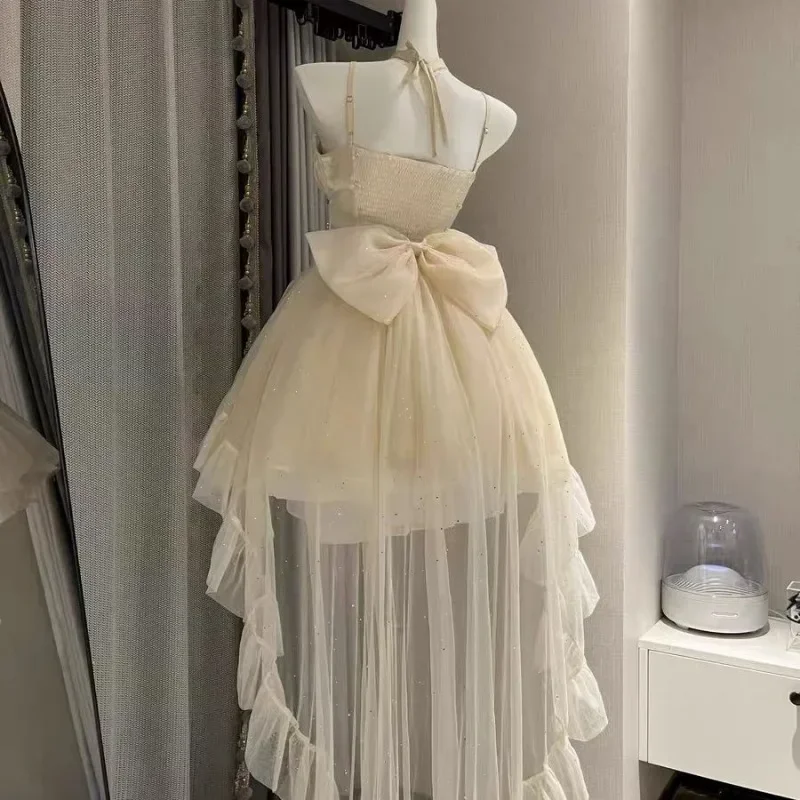 2025 Women Kawaii Ruffles Bow Suspender Princess Dresses Gothic Lolita Jsk Mini Dress Girl Sweet Fairy Party Trailing Dress