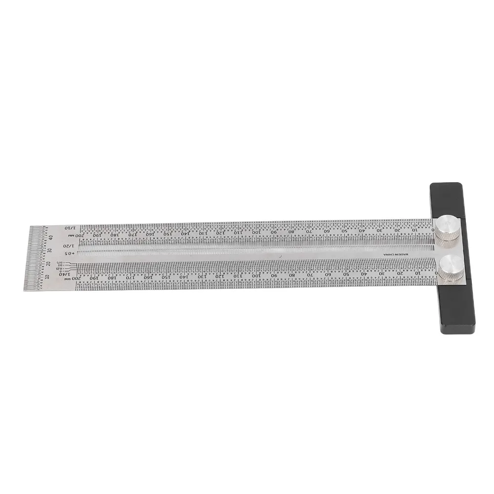 Silver Woodworking Marking Ruler Stainless Steel Measuring Length 200mm Carpenter T Ruler Measuring Gauge Industrial Layouts