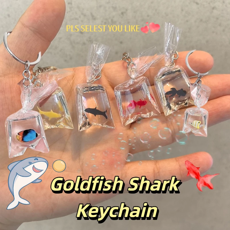 Chaveiro transparente de peixe dourado, acessórios de moda, bolsa, pingente, decoração de presente, simulação criativa, peixe dourado, tubarão, chaveiro