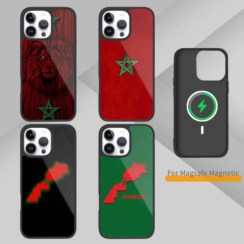 Casing Ponsel Bendera M-Maroko-ES Untuk iPhone17,16,15,14,13,12,11 Plus,Pro Max Magnetik Untuk Pengisian Daya Nirkabel Magsafe