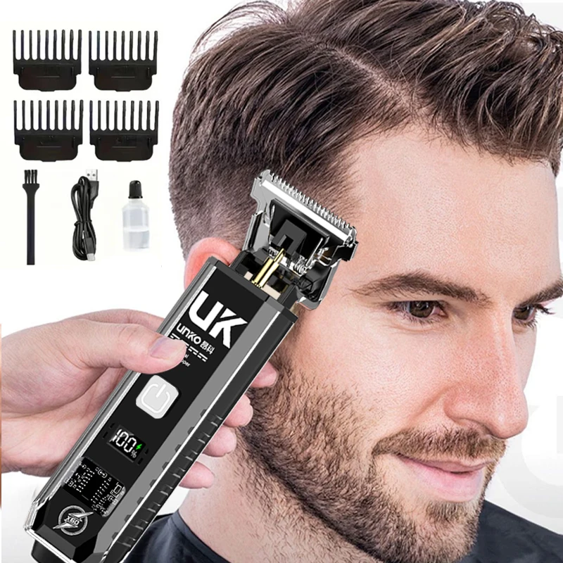 Professional Hair Clipper for Men Digital Display Electric Hair Trimmer Titanium Blade Rechargeable Beard Cutter with Guide Comb