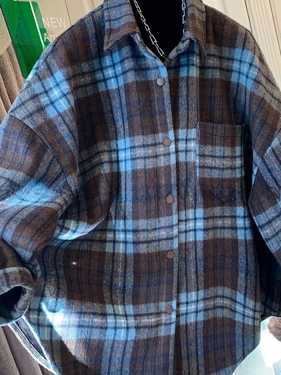 

plus Size Flannel Plaid Shirt Autumn Winter Thickened Long Sleeve Loose Fit Button up Casual Top for Men And Women