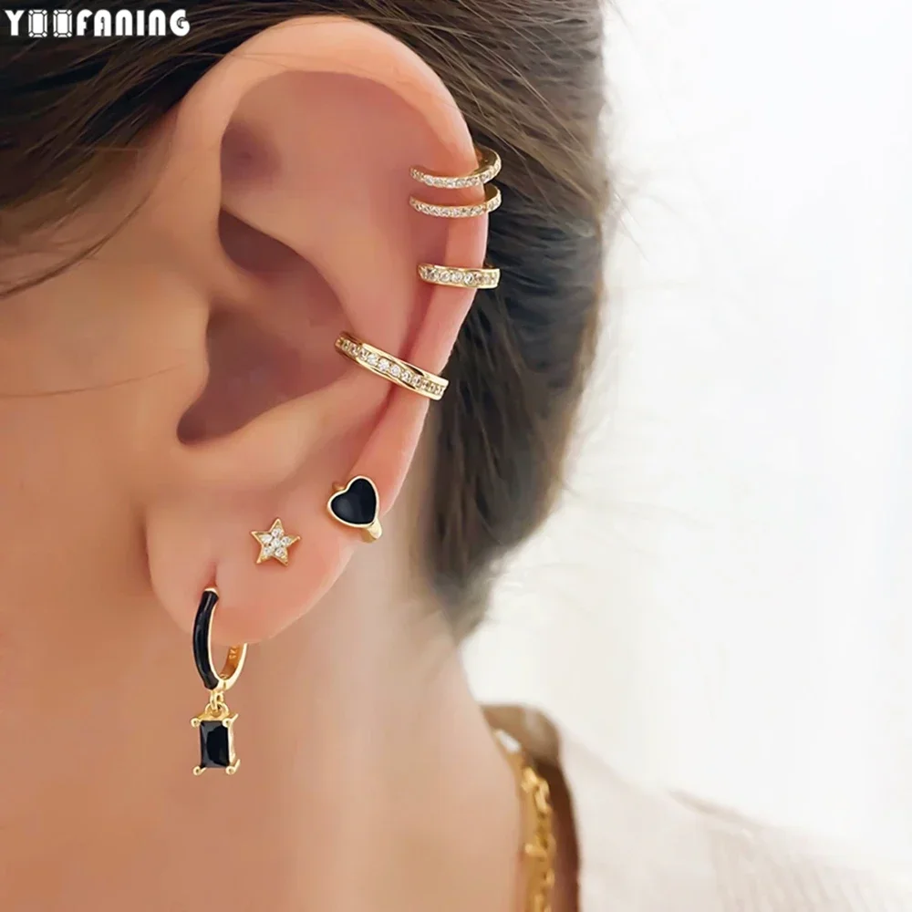 925 Sterling Silver Ear Needle Premium Light Luxury Hoop Earrings Classic Black Zircon Series  Earrings for Women Jewelry Party