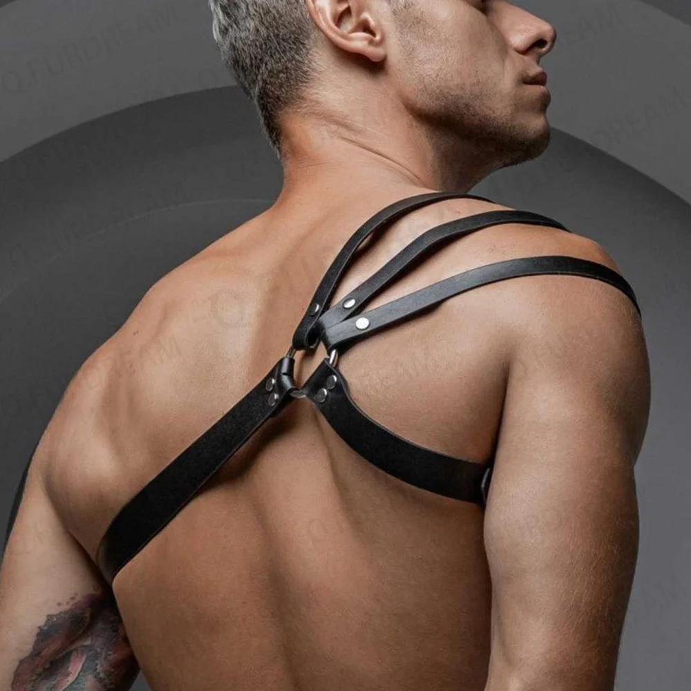 One Shoulder Leather Men\'s Chest Harness Gay Men Bondage Upper Sexy Erotic Fetish Lingerie Body Club Rave Straps Crop