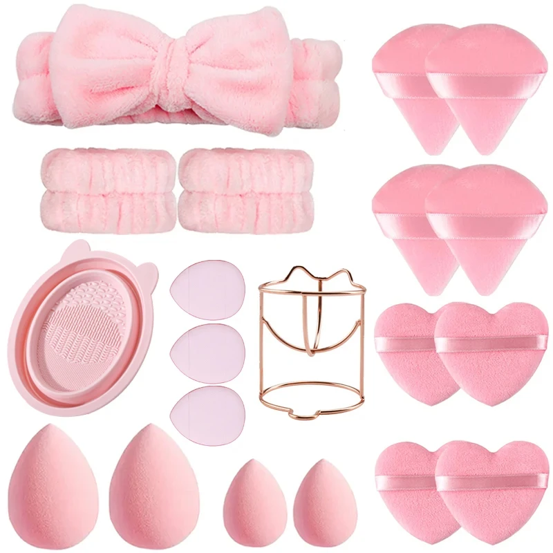 17PCS Makeup Sponge Blender Beauty Egg Foundation Cosmetic Sponges Powder Puff Women Makeup Tools Wrist Strap Cleaning Set