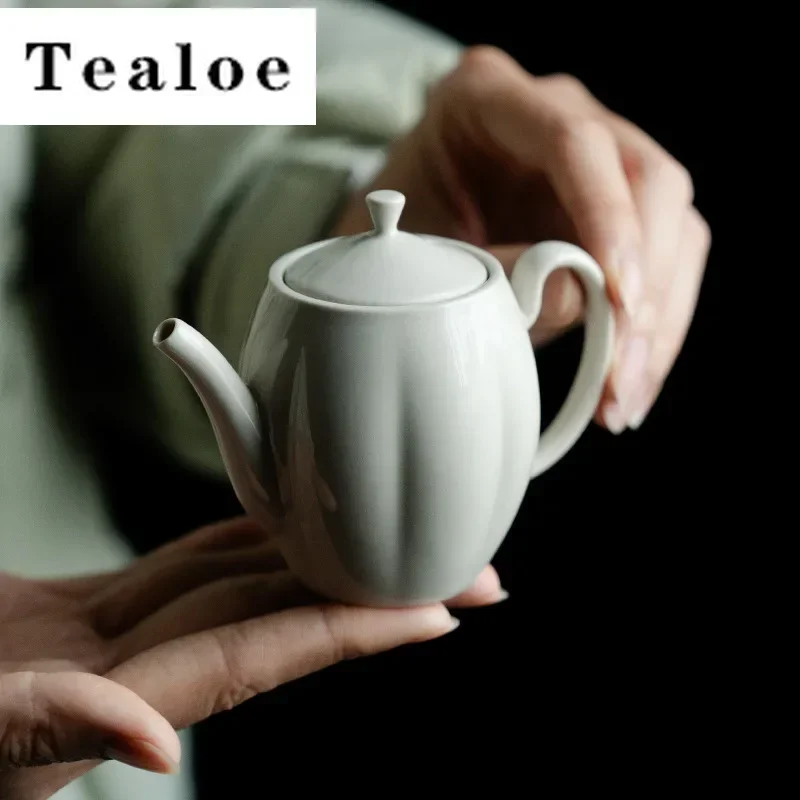 120ml Retro Grass Wood Ash Porcelain Teapot Luxury Petal Pot Chinese Tea Brewing Kettle with Ball Hole Tea Tableware Decoration