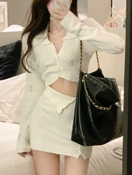 Knitted 2 Piece Dress Set Dress Women 2022 Autumn Casual Long Sleeve Korean Style Sweater Suit Office Lady Elegant Y2k Chic Sets