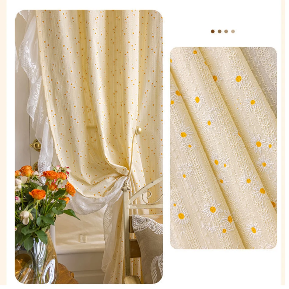 Korean Daisy Rufffle Curtains Road Pocket Shade Curtain Floral for Kitchen Bedroom Living Room Bay Window Cabinet Curtain