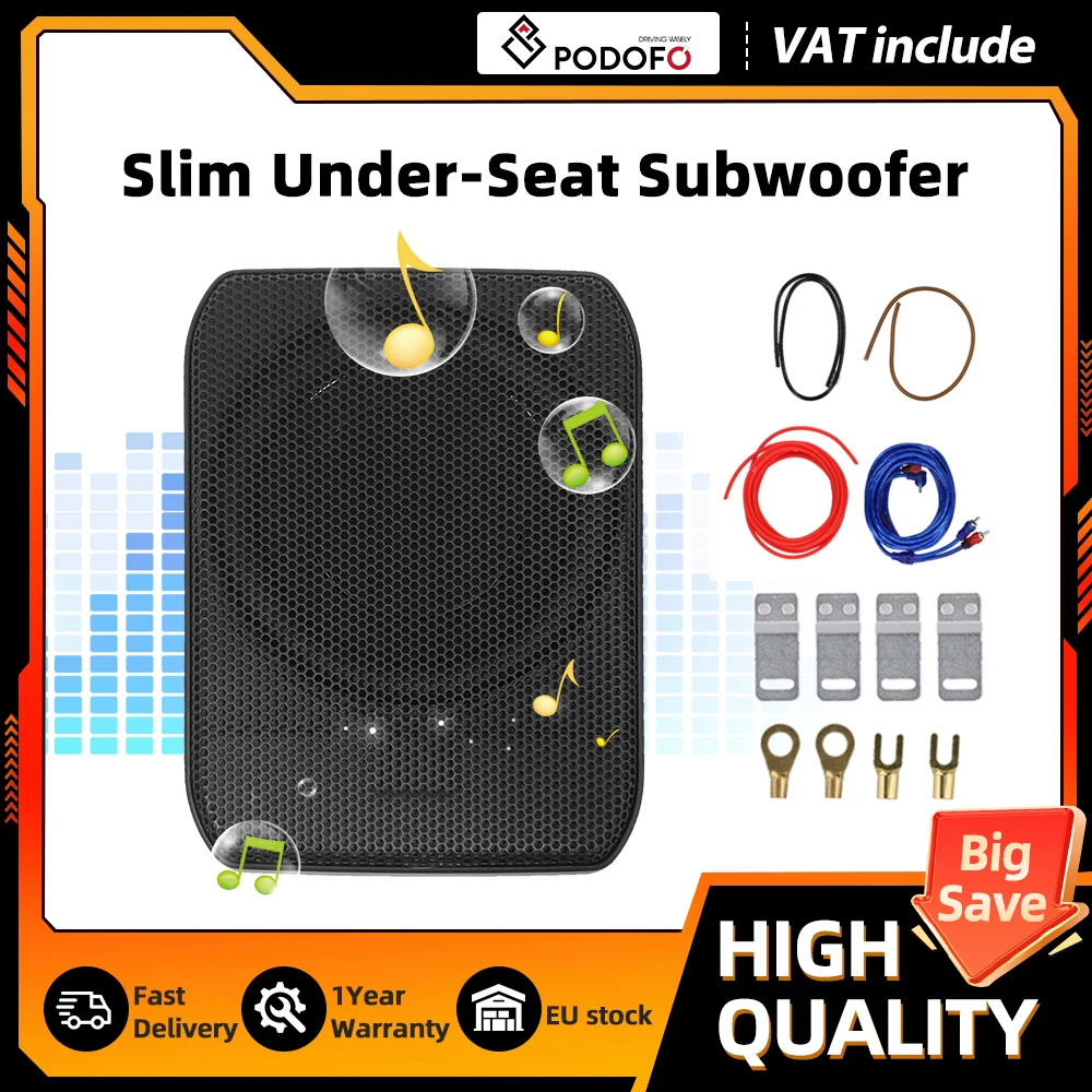 Podofo 7 Zoll Kompakter Auto-Subwoofer für unter den Sitz, schlanker, mit integriertem Verstärker, hohe Leistung, Full-Range-Basslautsprecher, universell für alle Fahrzeugmodelle, Audio-Upgrade