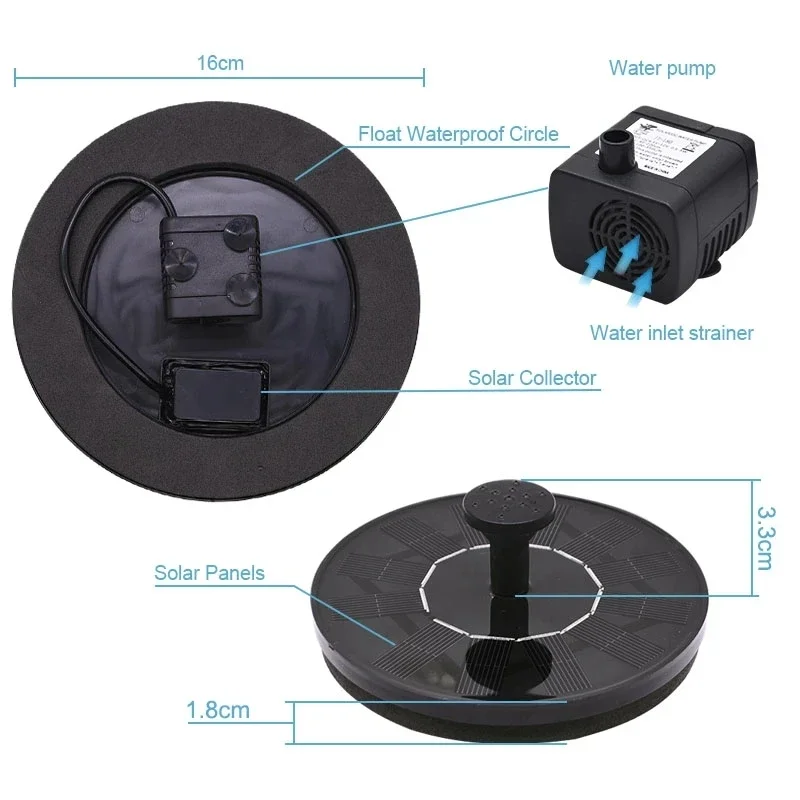 Mini Solar Water Fountain for Garden Decoration, Outdoor Bird Bath - Solar Powered Floating Waterfall Pond Fountain