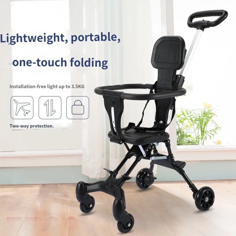 Foldable Baby Lightweight Stroller Infant Folding Trolley Stroller Outdoor Portable Baby High view Carriage four wheels stroller