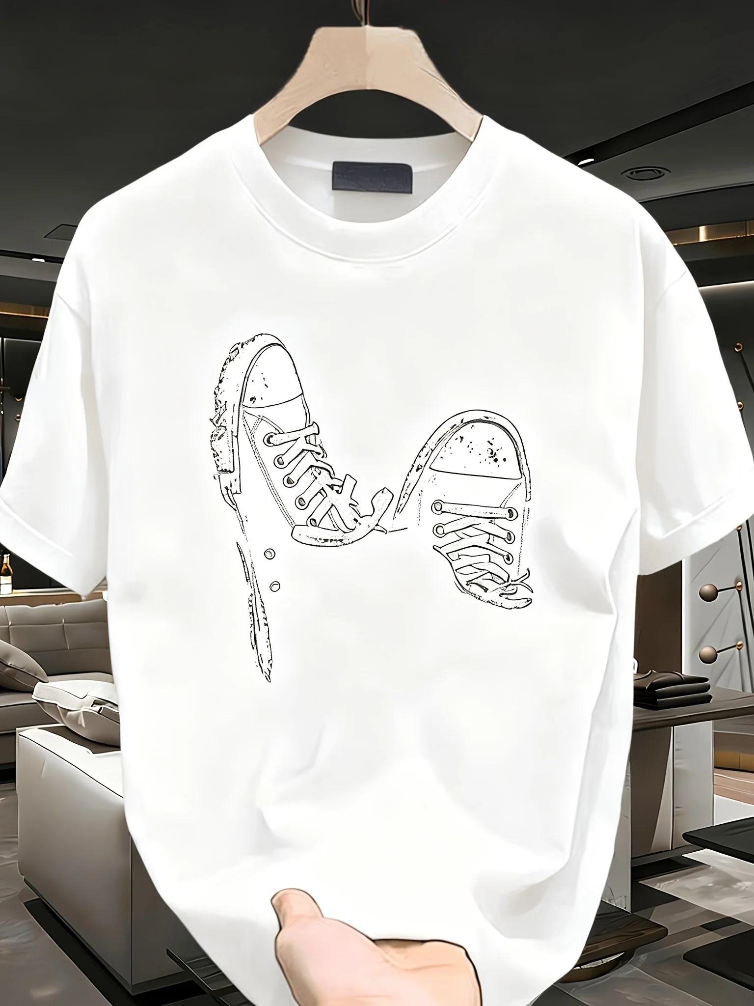 Men' 100% Cotton Sneaker Print T-Shirt - Casual Short Sleeve Round Neck Tee with Sneaker Graphics, Breathable & Durable Fabric, Regular Fit for Year-Round Wear, Machine Washable for Care - Versatile Casual Attire for Men