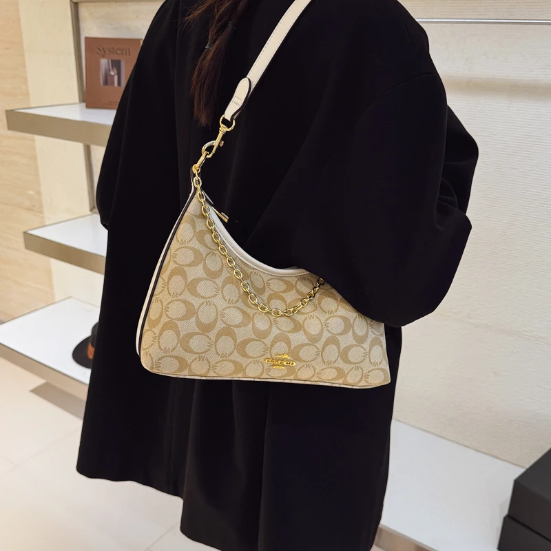 Unique and fashionable PU leather zipper shoulder bag, elegant pattern crossbody bag, luxurious design women's handbag