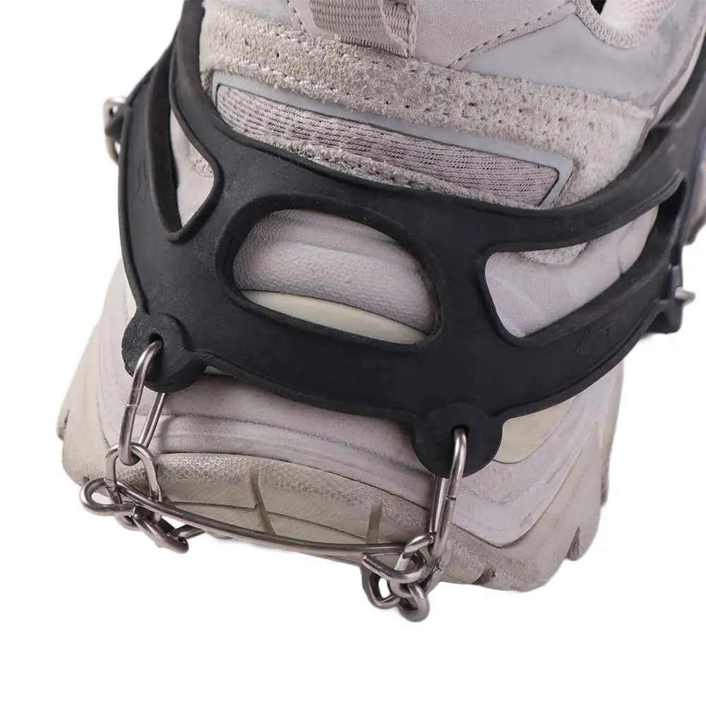 1 pair Stainless Steel Crampons Cleats Chain Boots Black/Orange Shoe Cover 8 Teeth Steel Ice Gripper Antiskid One Size Fits All