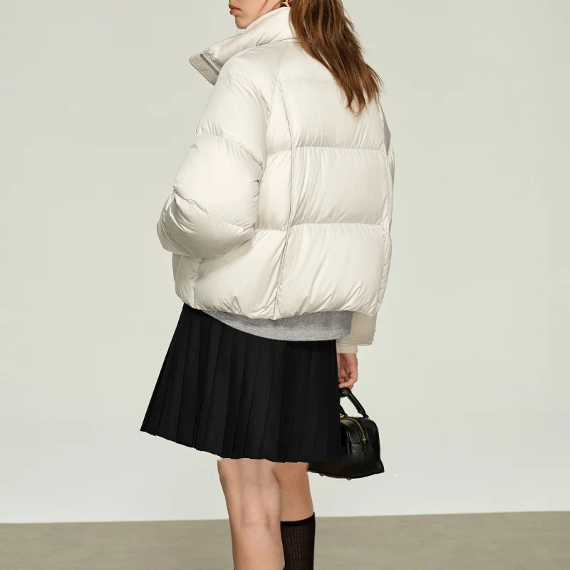 冬の新しい女性のサテンスタンドアップカラーダウンジャケット、ファッショナブルでカジュアルなスノージャケット、厚く暖かくルーズなパンジャケット