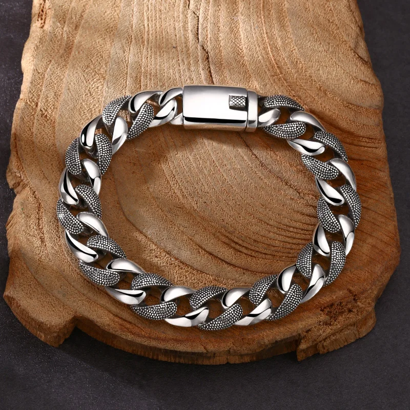 925 sterling silver bracelet Seiko stitching ring buckle bracelet splendid trendy Thai silver vintage distressed ornament