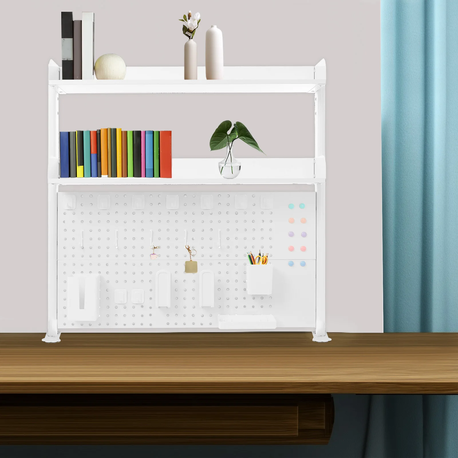 

Pegboard Desktop Bookshelf,DIY Hanging Storage,White/Black,2 Layers,Display Stand,Home Storage Rack Hole Board,Density Board