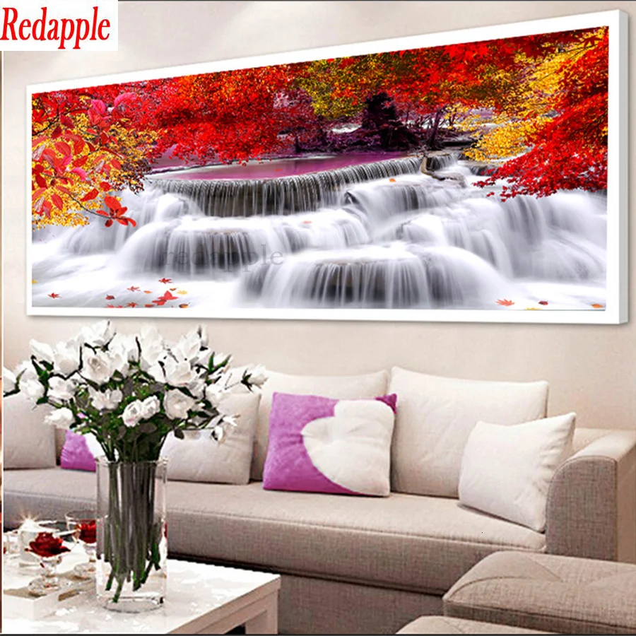 3d pictures diamond painting beautiful waterfall porch full novelty 2020 mosaic art diamond embroidery red tree new large decor