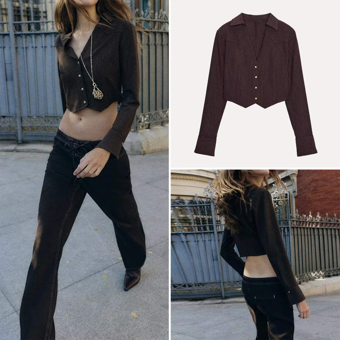 Z Damen Faion Personali ort Gestreifte Polster Oulder IRT Jaet 2025 New Sle Long Sve Regular Length Button