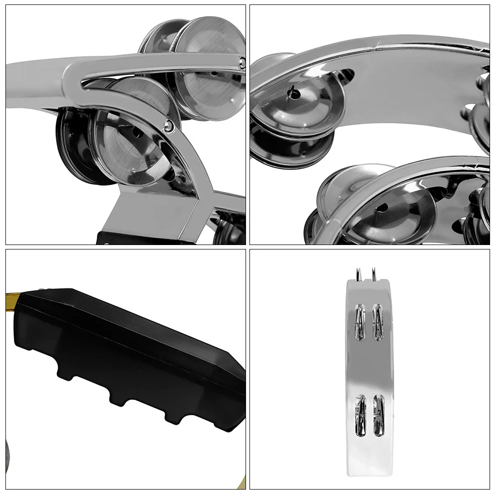 

1pcs Handheld Tambourine Half-Moon Percussion Instrument For Kids Adults Party Music Class Educational Double Row Metal Plastic