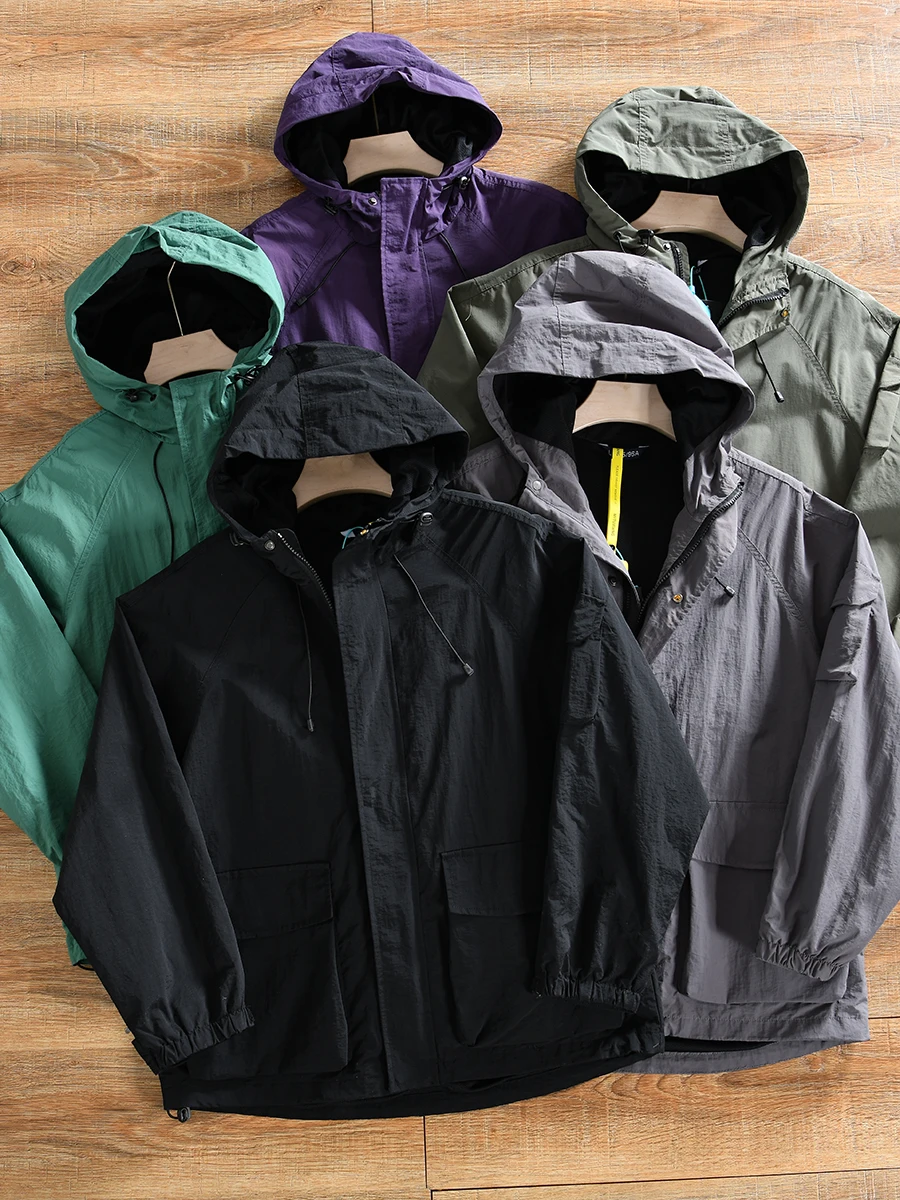Outdoor Men's Casual Jacket Spring Autumn Polyester Fiber Hooded Anti-Tear Fabric Loose Fit Style Simple And Versatile Coat