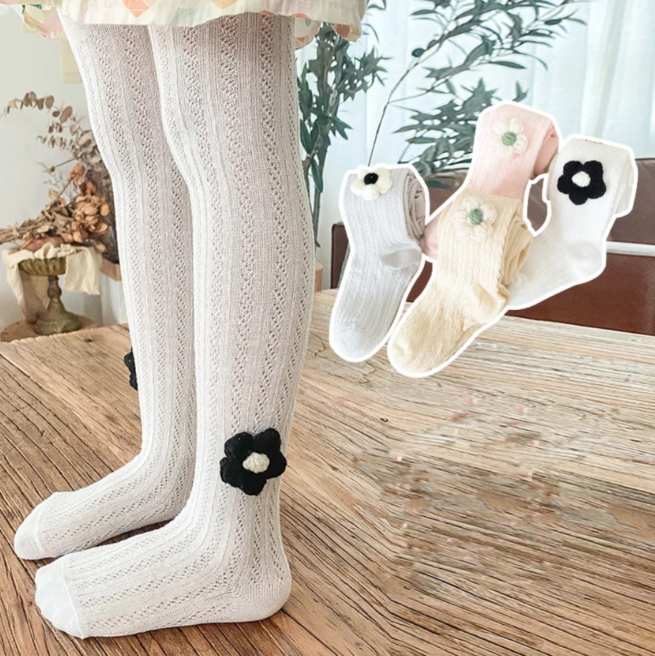 

1-12Y Summer Baby Girls Soft Knitted Thin Tights Infant Toddler Girl Breathable Cotton Sunflower Pantyhose Kids Stockings