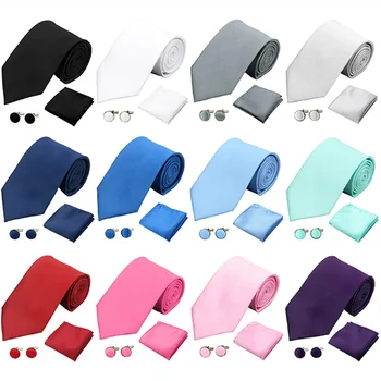 Conjunto de corbata de moda para hombres y mujeres, corbata cuadrada de bolsillo, accesorios de seda a rayas sólidas, negro y rojo, 8cm/3,15 pulgadas