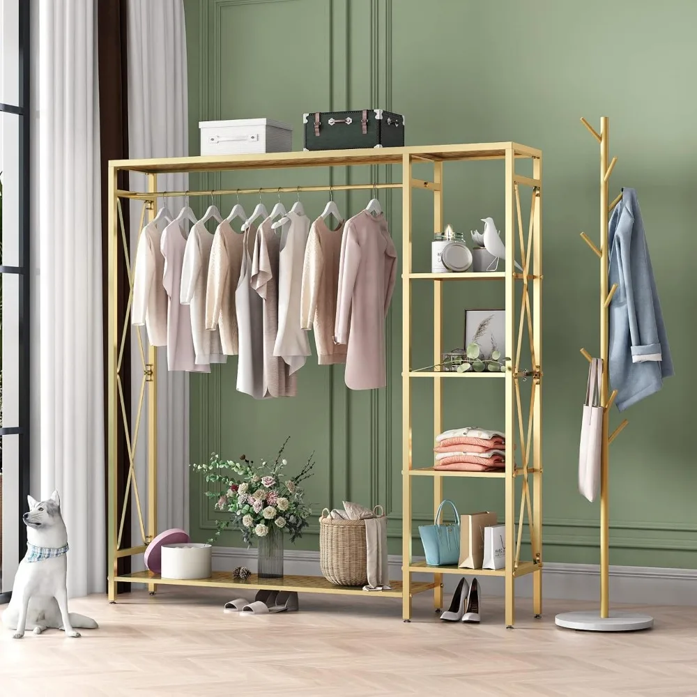 

Gold Clothing Rack with Shelves, Standing Garment Racks, Clothing Racks for Hanging Clothes, Modern Rack Clothes