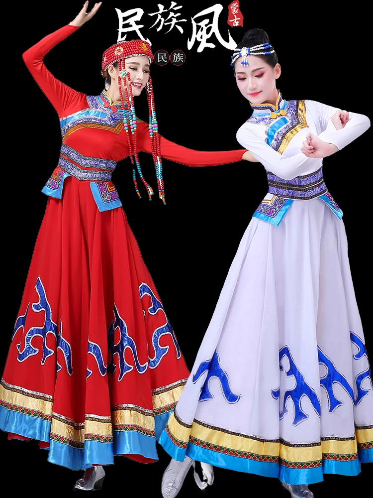 New Mongolian dance performance costume female folk dance dress Inner Mongolia performance Mongolian chopstick dance long skirt