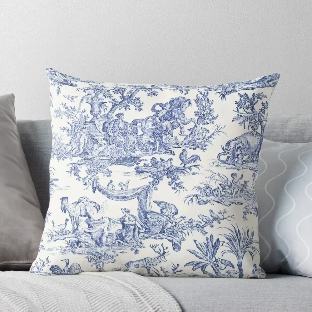 Blue Toile - English - French countryside Throw Pillow Pillow Cases Pillows Aesthetic pillow