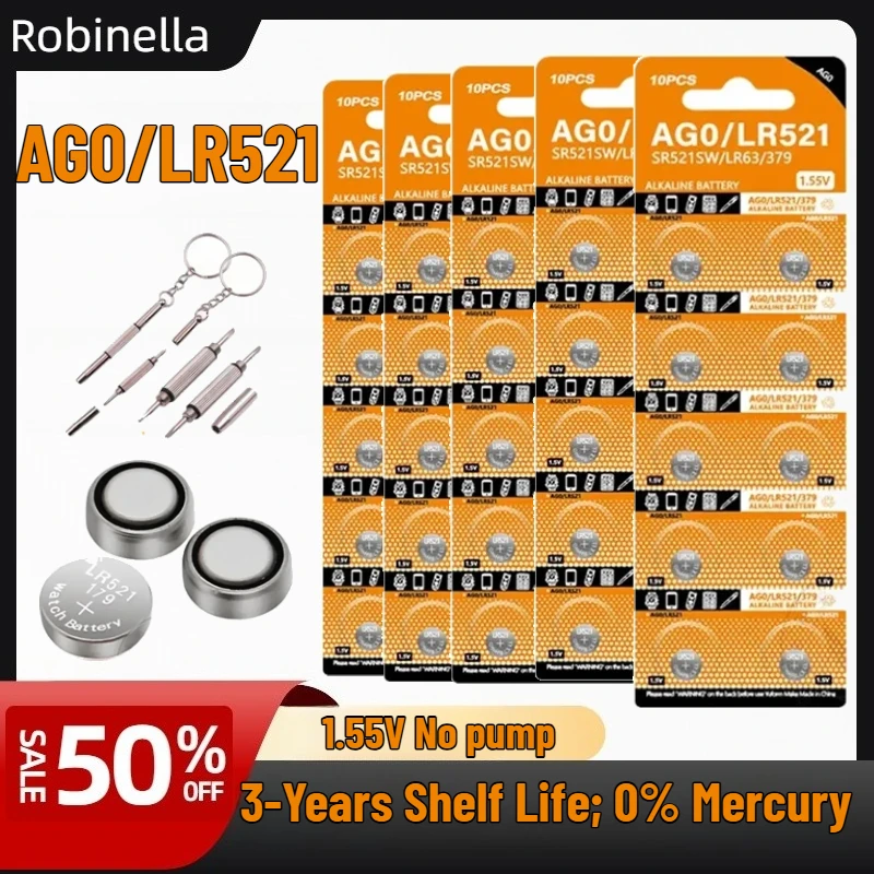 

Precision 2-50PCS AG0 379 LR521 SR521SW 379A 1.5V Alkaline Coin Cell (179 D379 SR63) for Precision Instruments Battery