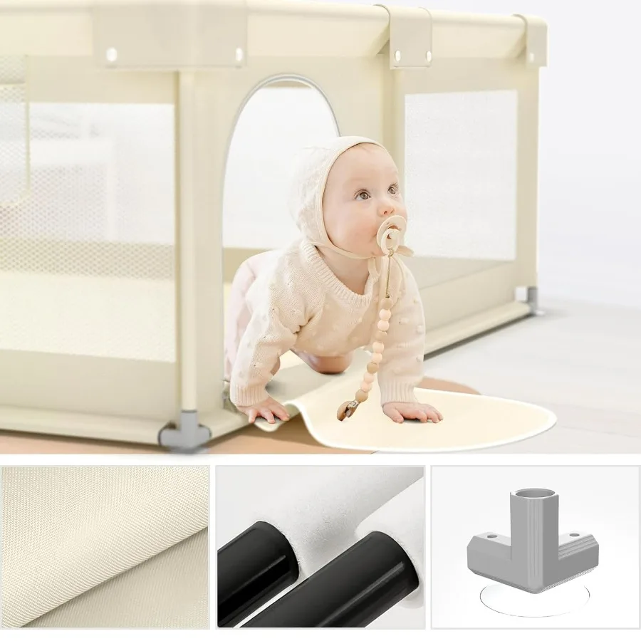 ZEEBABA Box Beige per Bambini 59x59 in Box per Neonati e Piccoli Penna da Gioco per Cortile da Gioco per Neonati con Cancello Senza Tappetino