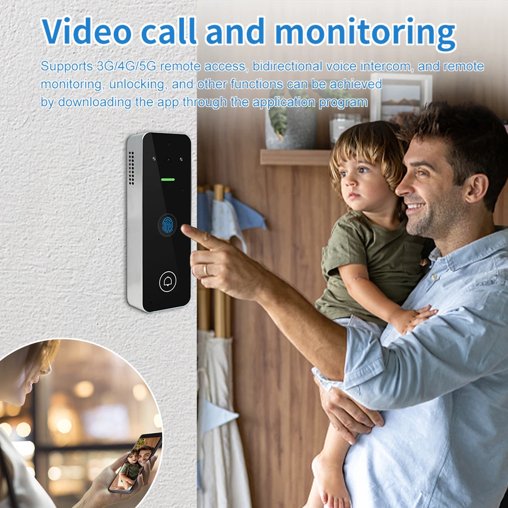 Tuya APP WIFI Smart Video Doorbell Intercom Access Control Keypad Fingerprint RFID Reader Remote Open by Mobile Phone for Villa