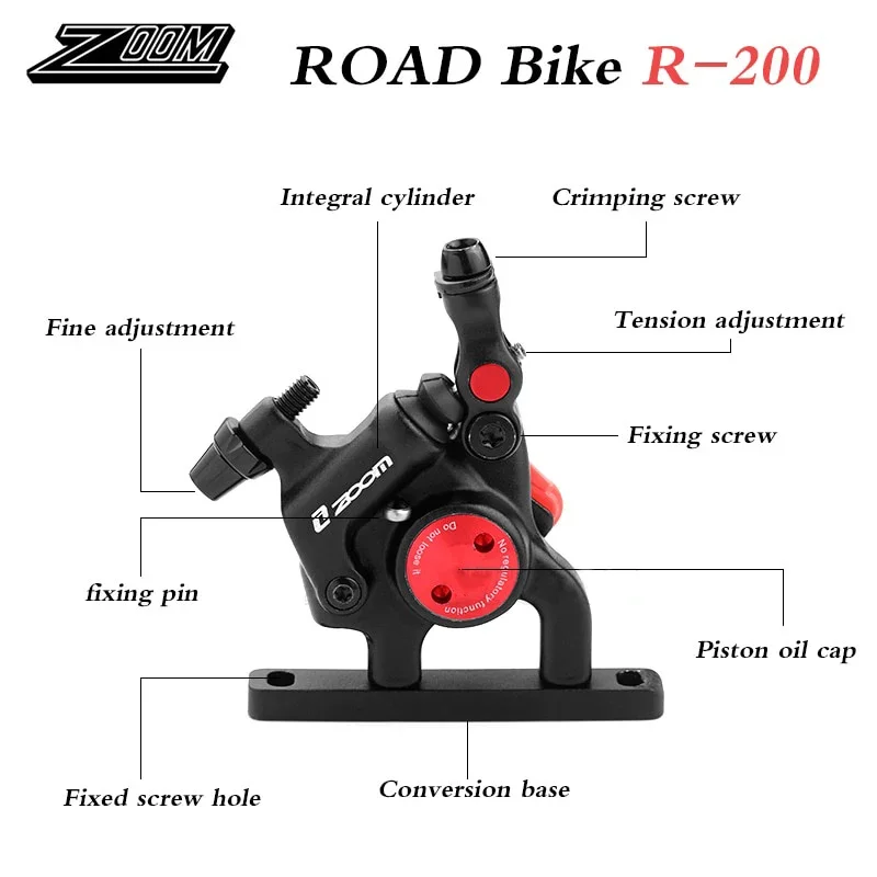 ZOOM Bicycle Hydraulic Brake R200 Road Bike Disc Brake Caliper Ultralight Double Piston PM Brakes Caliper for Shimano SRAM