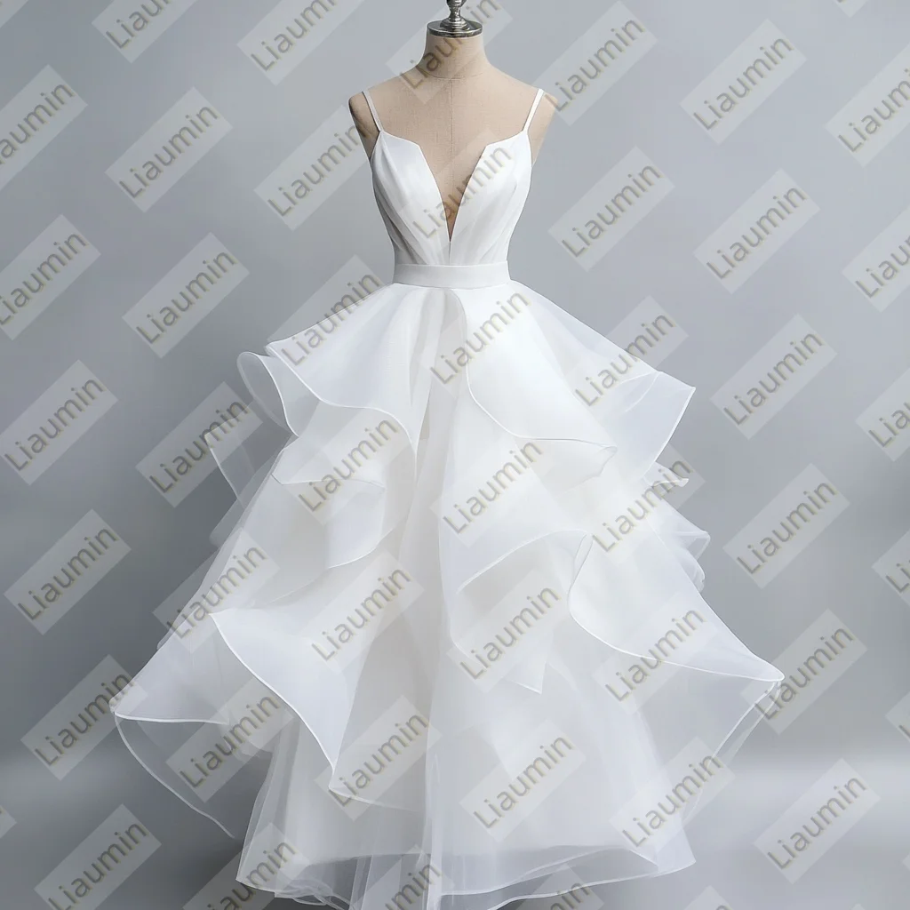 الأبيض أو العاج الطبقات الأورجانزا كامل طول فستان الحفلة الراقصة مع حزام الزفاف فساتين لحضور الحفلات الموسيقية الزفاف فستاين سهرة/فساتين الحفلات مخصص W19-23 #5