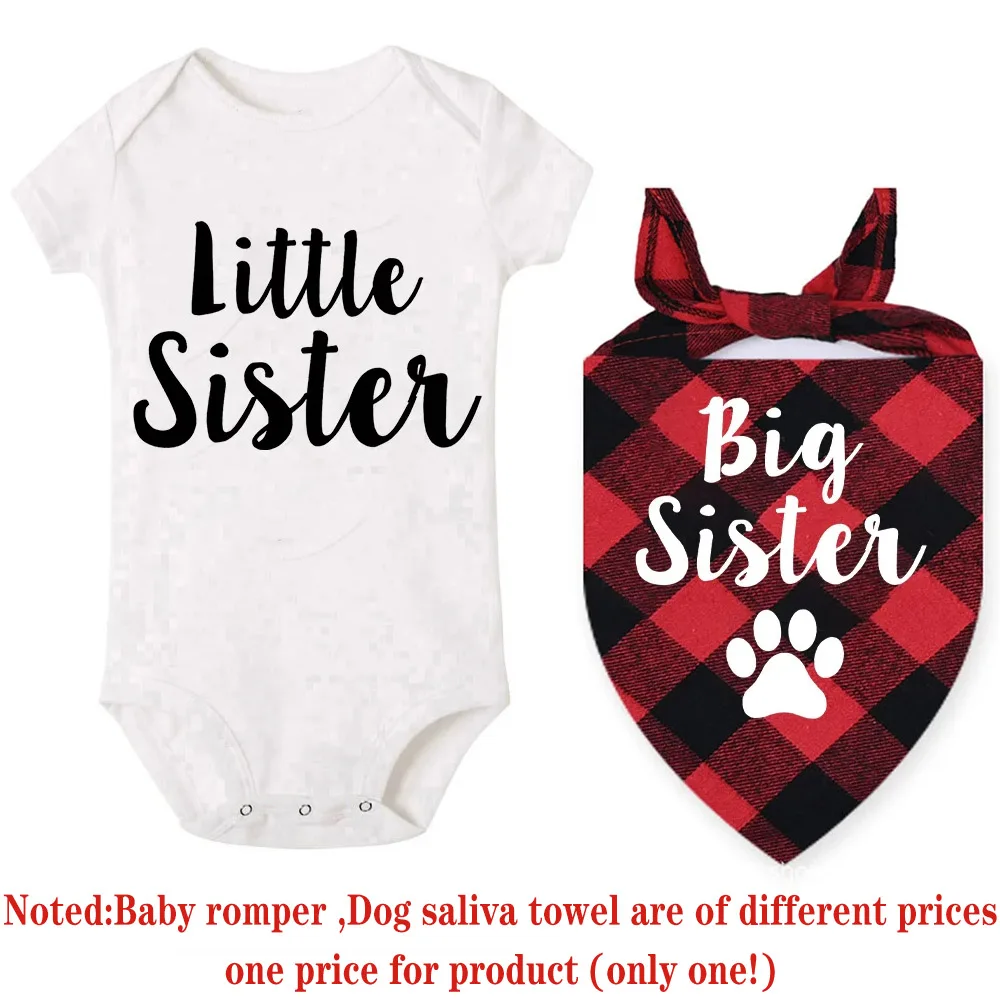 Big Brother / Sister Dog Bandana Little Baby body Matching outfit Infant gravidanza annuncio presente regalo per bambini e cani