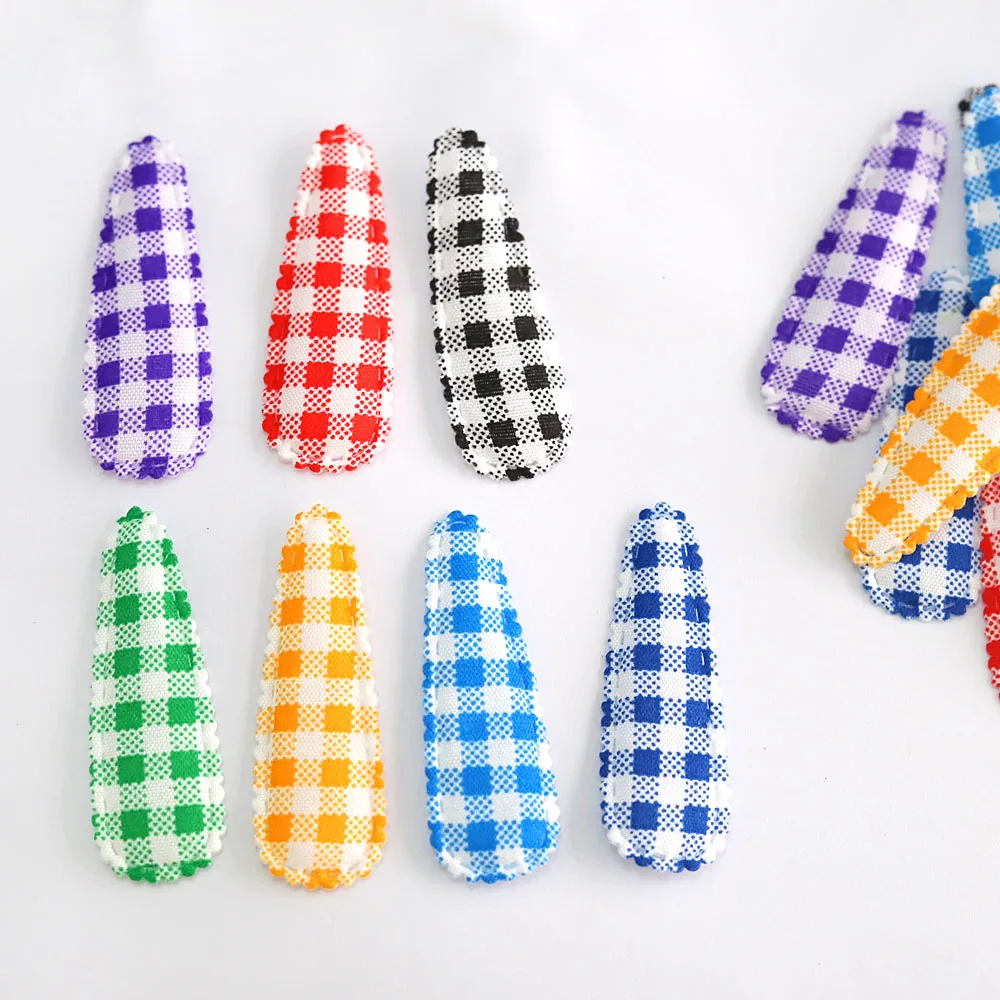 300pcs Mixed Color Plaid Hairpin Cover 52MM Polyester Plaid Fabric Snap Clip Cover, DIY Hair Bow Supplies, Without Snap Clips