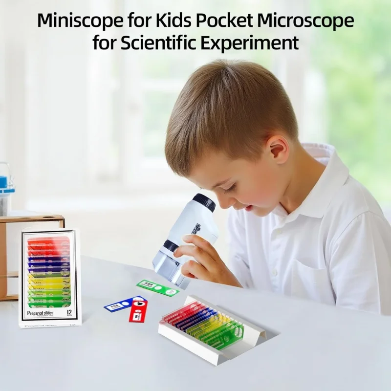 مجهر صغير محمول للجيب للأطفال 60x-120x LED مضاء يده مجهر طالب العلوم تجربة المعدات مجموعة هدية #5