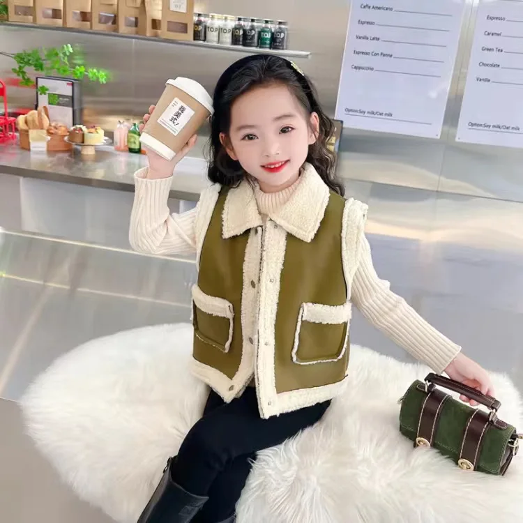 Neue Mädchen Jacke Leder Weste Mode Kinder Mäntel Französisch Kinder Oberbekleidung Frühling Herbst 22-046