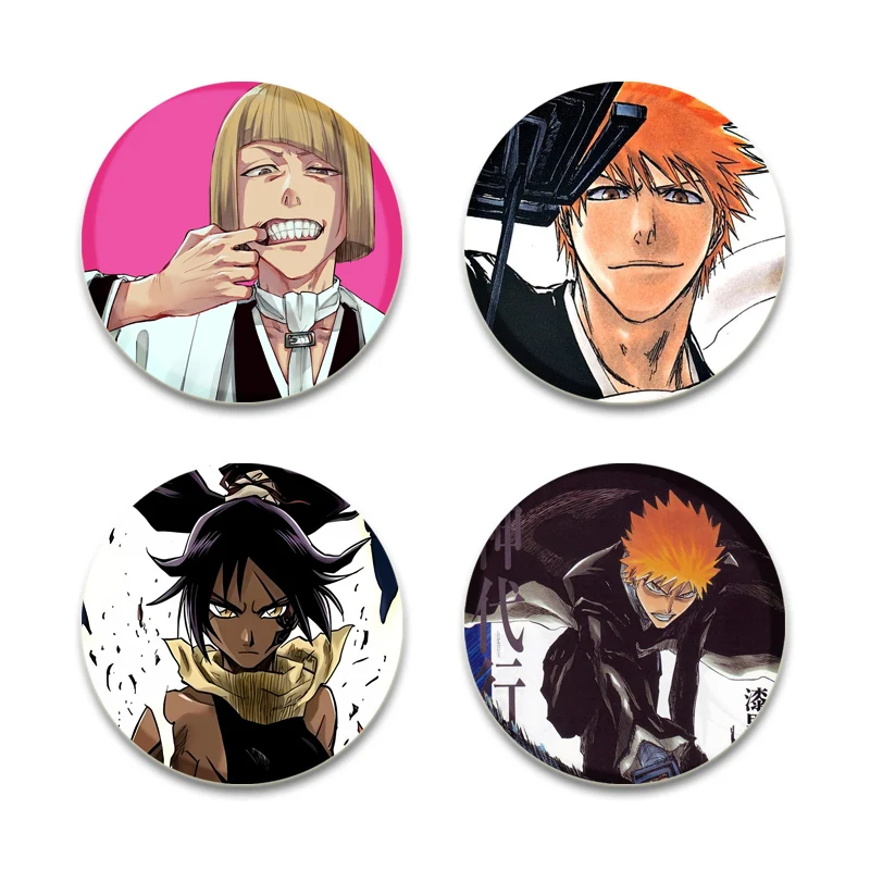 Lapel Pins Anime Brooch Kurosaki Ichigo Kuchiki Rukia Inoue Orihime Ishida Uryuu Brooches Cartoon Badges for Backpack Accessorie