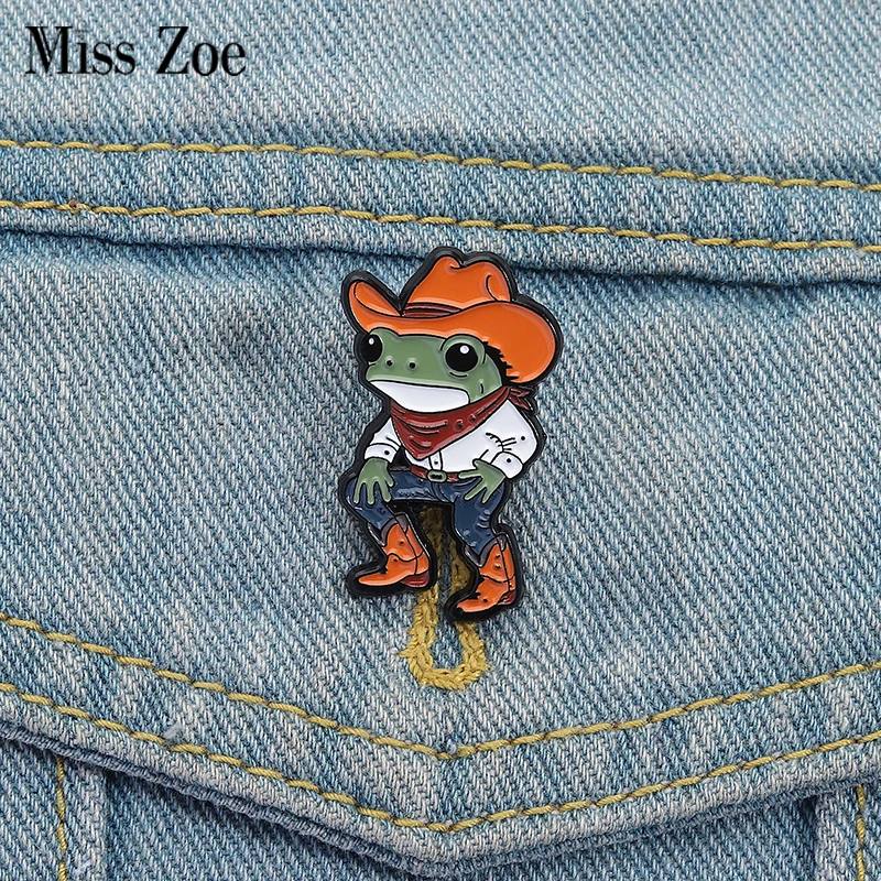 Cowboy-Frosch-Emaille-Anstecknadeln, individuell, cool, hübsche Jeans, Stiefel, Broschen, Anstecknadeln, Kleidung, Tierschmuck, Geschenk für Freunde