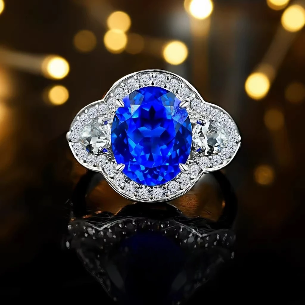 

Серебряное кольцо 925 пробы с ограненным цирконием весом 5 карат, ледяного синего цвета, в ретро-стиле, элитные женские украшения