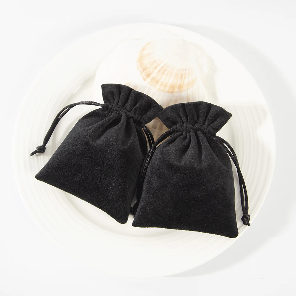 10pcs/lot Small Luxury Black Velvet Jewellry Packaging Gift Pouches 7x9cm 8x10cm Velvet Drawstring Rings Earrings Organizer Bag