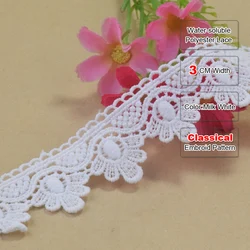 3cm White Polyester Embroidery Lace French Ribbon Fabric Guipure Diy Trims Warp Knitting Sewing Accessories Doll Dress#4287