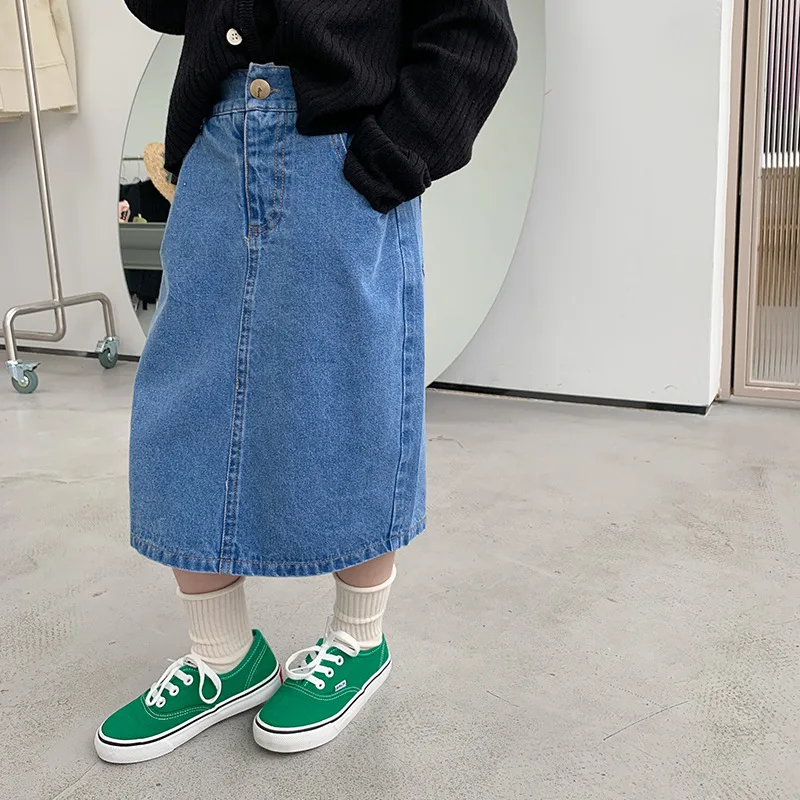 

Skirt Girls Versatile Korean Middle Length Spring New Children Clothing Fashion Cowboy 2024 Simple Loose Cool Vintage